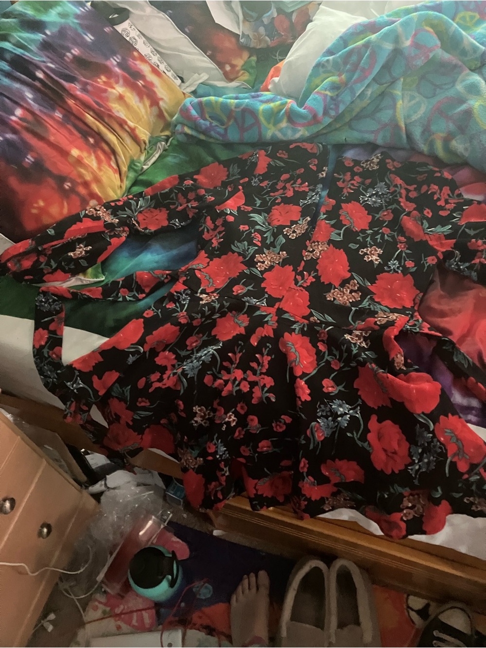 Black Floral Maxi Dress with Red Roses